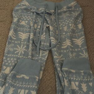 Cute Christmas light blue and white pajamas with matching top and bottom!